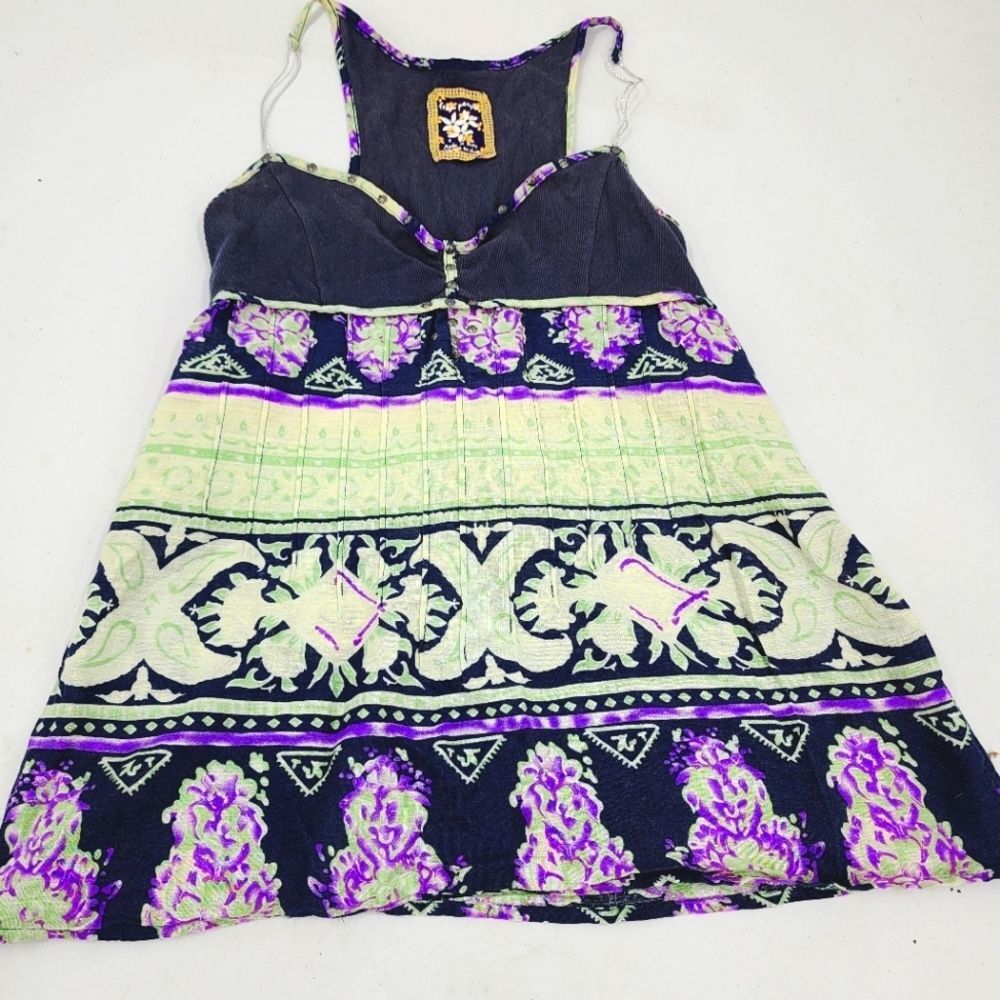 Free People Bohemian V Neck Tank Top Floral Print Spaghetti Strap 2